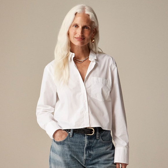 J. Crew Tops - J Crew Cropped White Button-up Shirt Size 4 Professional Workwear Classic